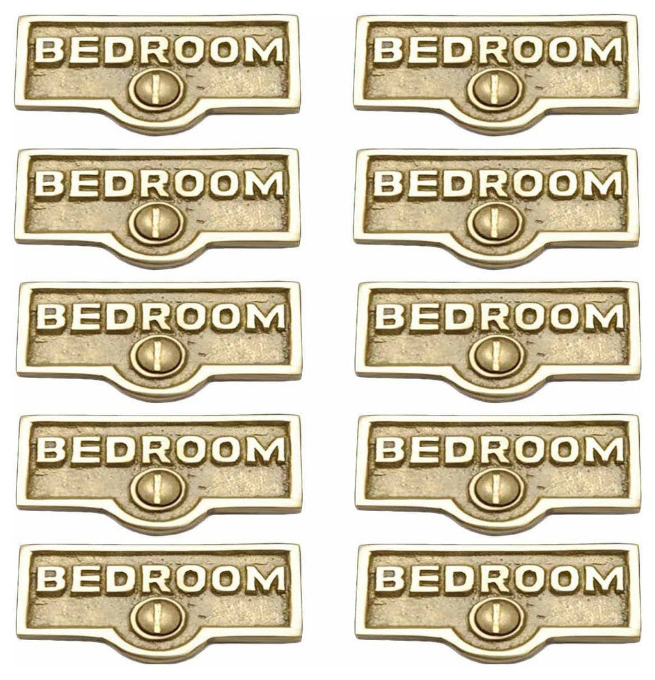 10 Switch Plate Tags BEDROOM Name Signs Labels Lacquered Brass |