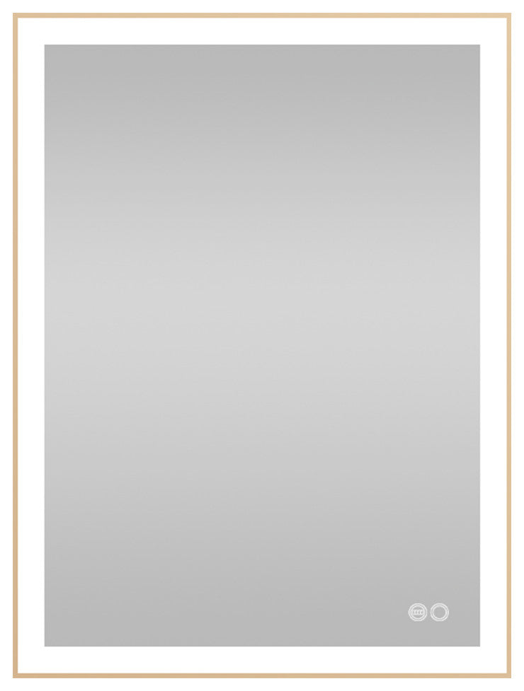 Framed LED Lighted Bathroom Vanity Mirror With Defogger, Gold, 24"x32"