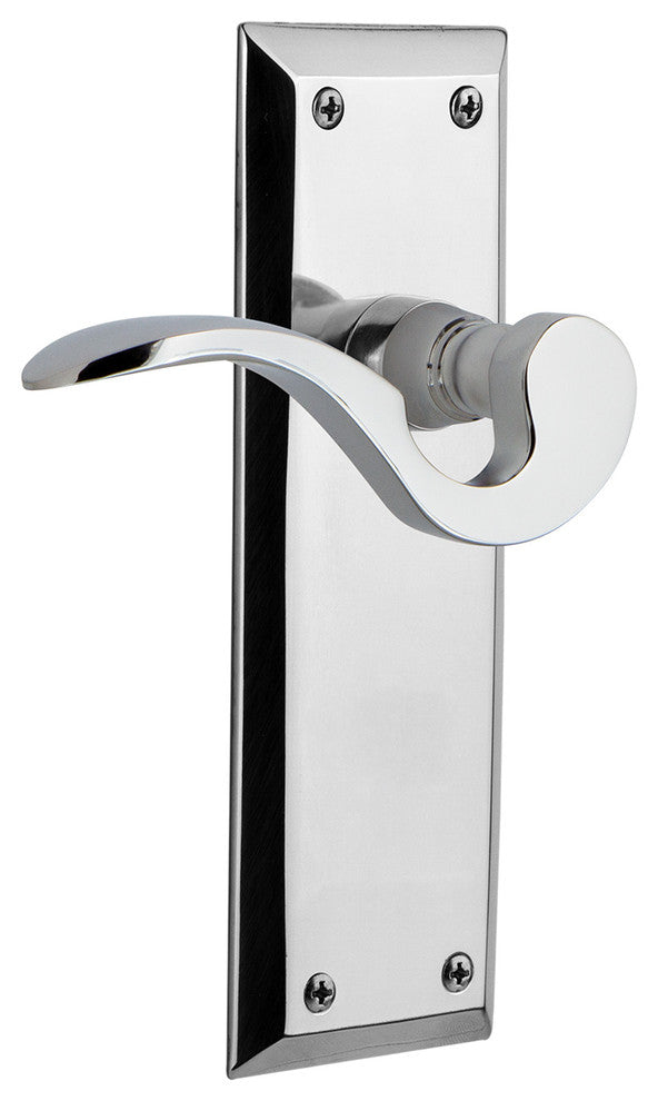 New York Plate With Manor Lever, Bright Chrome, Privacy, Non-Handed