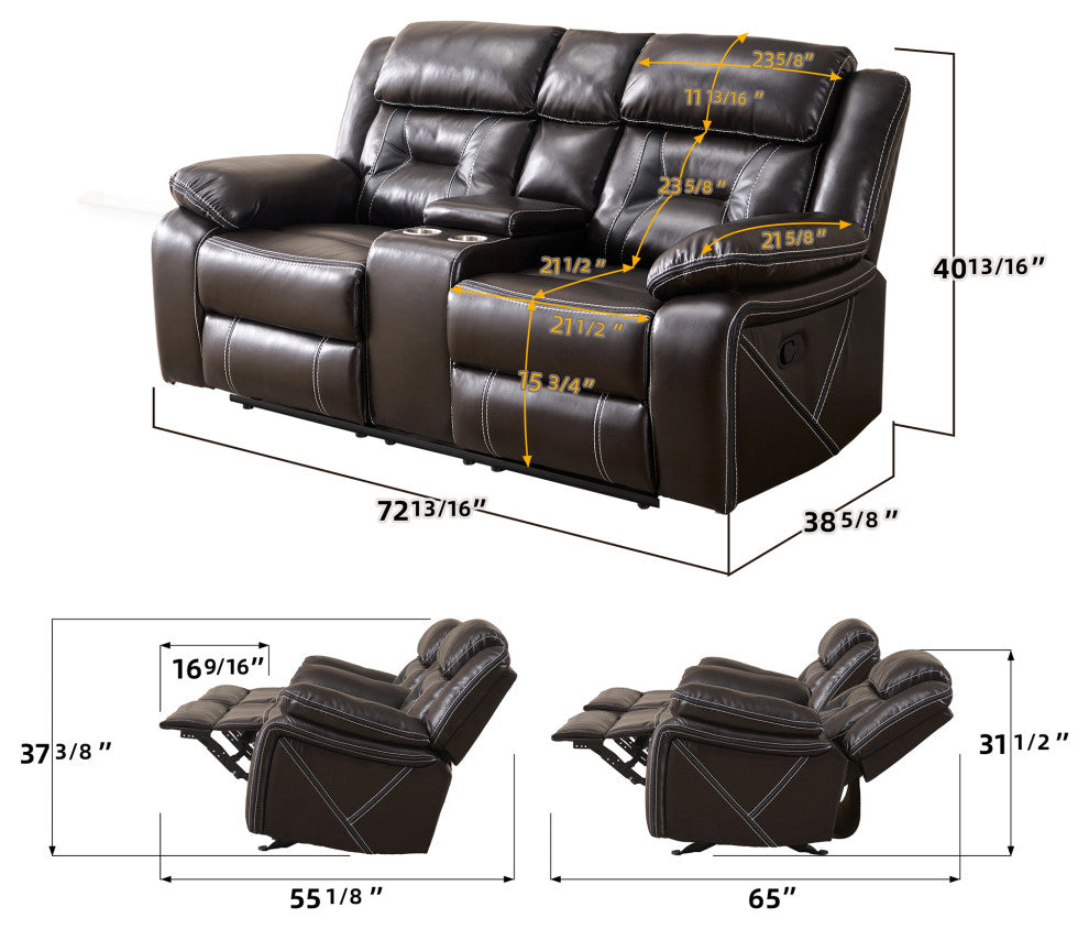 73" Faux Leather Top Arm Reclining Upholstered Loveseat Sofa