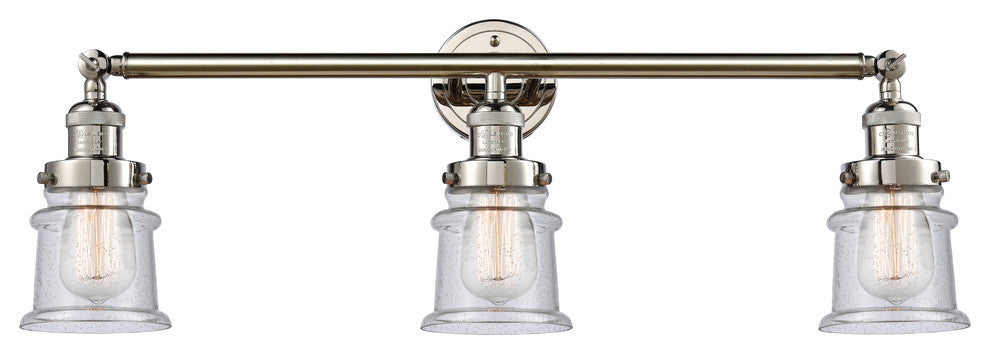 Small Canton 3-Light Bath Vanity-Light, Polished Nickel, Seedy