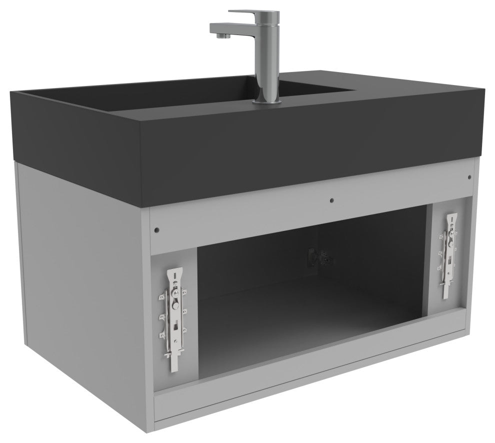 CastelloUSA Amazon 30" Right Wall Mounted Bathroom Vanity Set, Gray, Black Top, Chrome Handles
