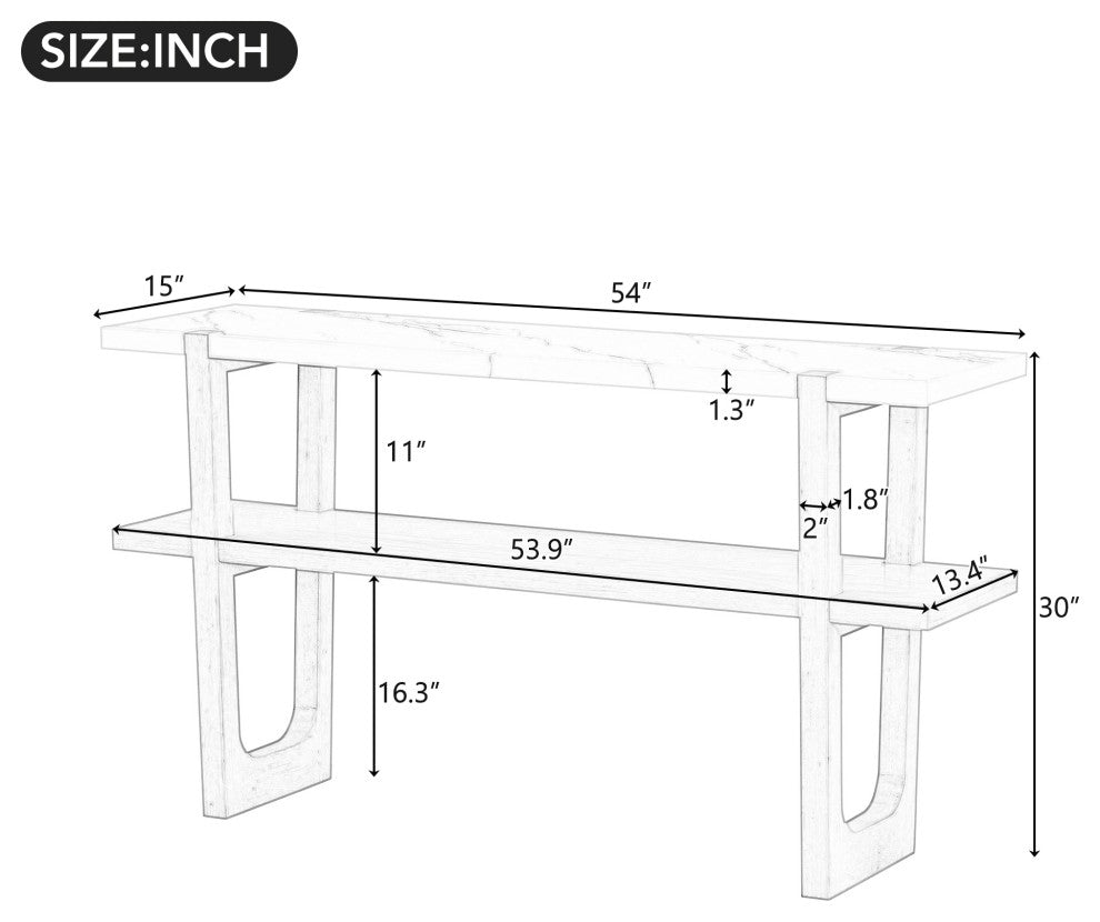 TATEUS Narrow Console Table with Marble-Effect Top for Entryway and Living Room, Antique White