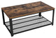 Metal Frame Coffee Table with Wooden Top and Mesh Bottom Shelf, Brown and Black