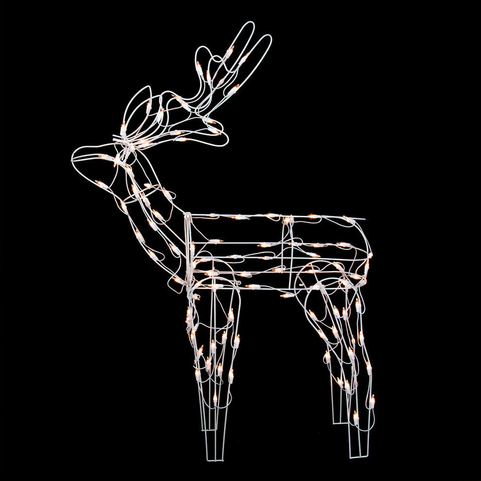 46" Lighted White Standing Reindeer Christmas Yard Art Decoration