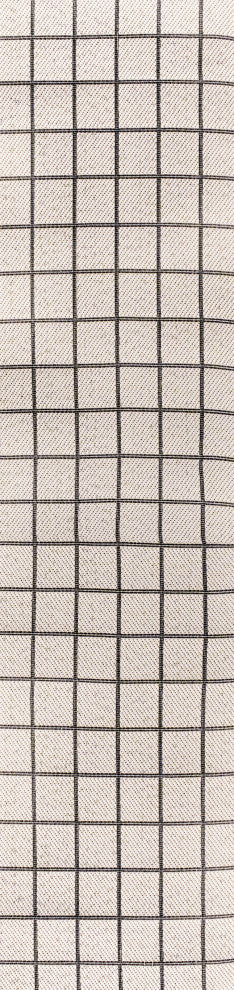 Grid Modern Squares Indoor/Outdoor Area Rug, Cream/Black, 2x8