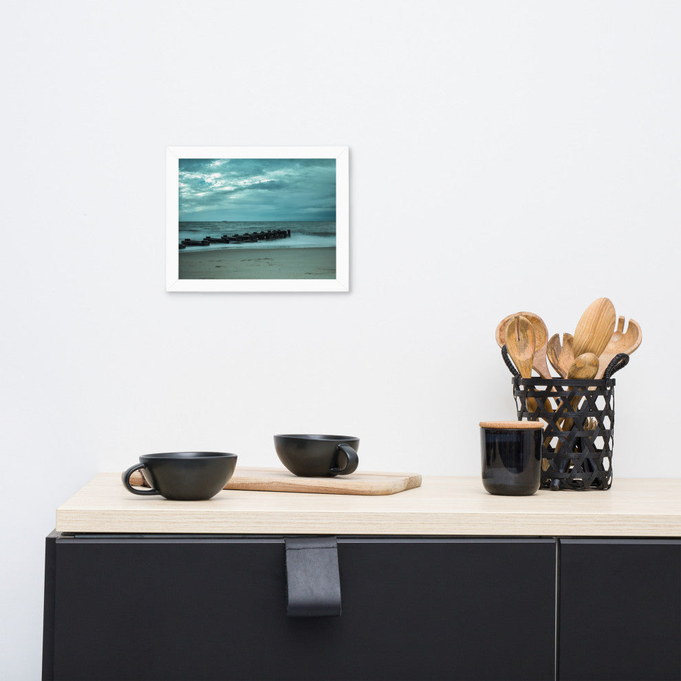 Blue Morning at Rehoboth Coastal Landscape Framed Photo Paper Wall Art Prints, White, 8" X 10"
