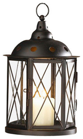 Bronze Hanging Candle Lantern, Metal and Glass Candle Lantern