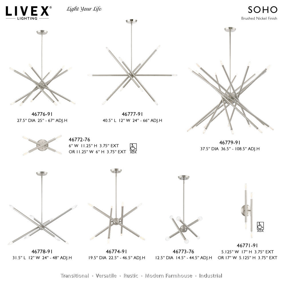Soho 10 Light Brushed Nickel Linear Chandelier