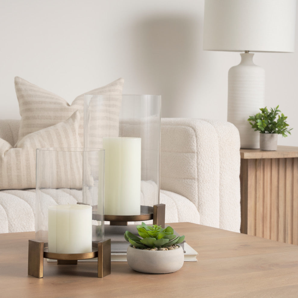 Price Large Antiqued Gold Metal With Glass Hurricane Candle Holder