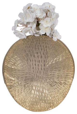 Metal, 12" Etched Oval Vase, Champagne