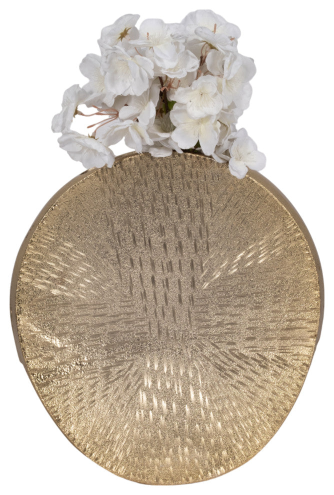 Metal, 12" Etched Oval Vase, Champagne