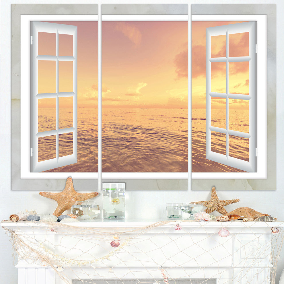 "Open Window to Brown Seashore" Metal Wall Art, 3 Panels, 36"x28"
