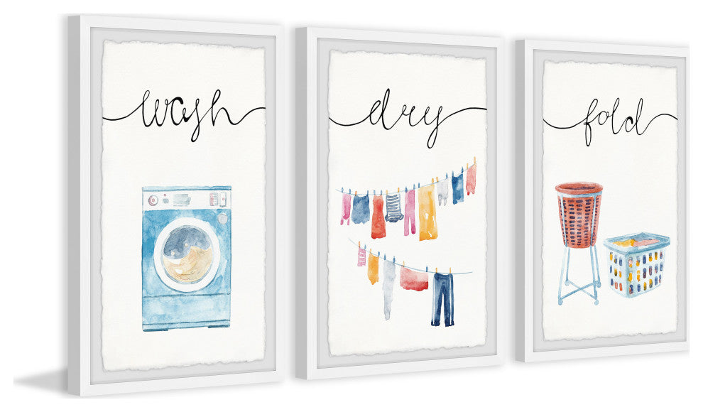 Line Dry Laundry Triptych, 3-Piece Set, 24x36 Panels
