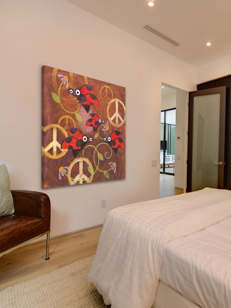 "Peace Sign Ladybugs VI" Painting Print on Wrapped Canvas
