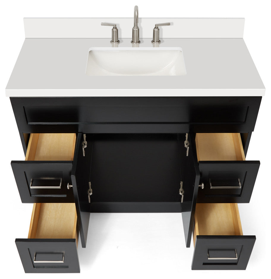 Hamlet 43" Bath Vanity Rectangle Sink in Black With Quartz Vanity Top