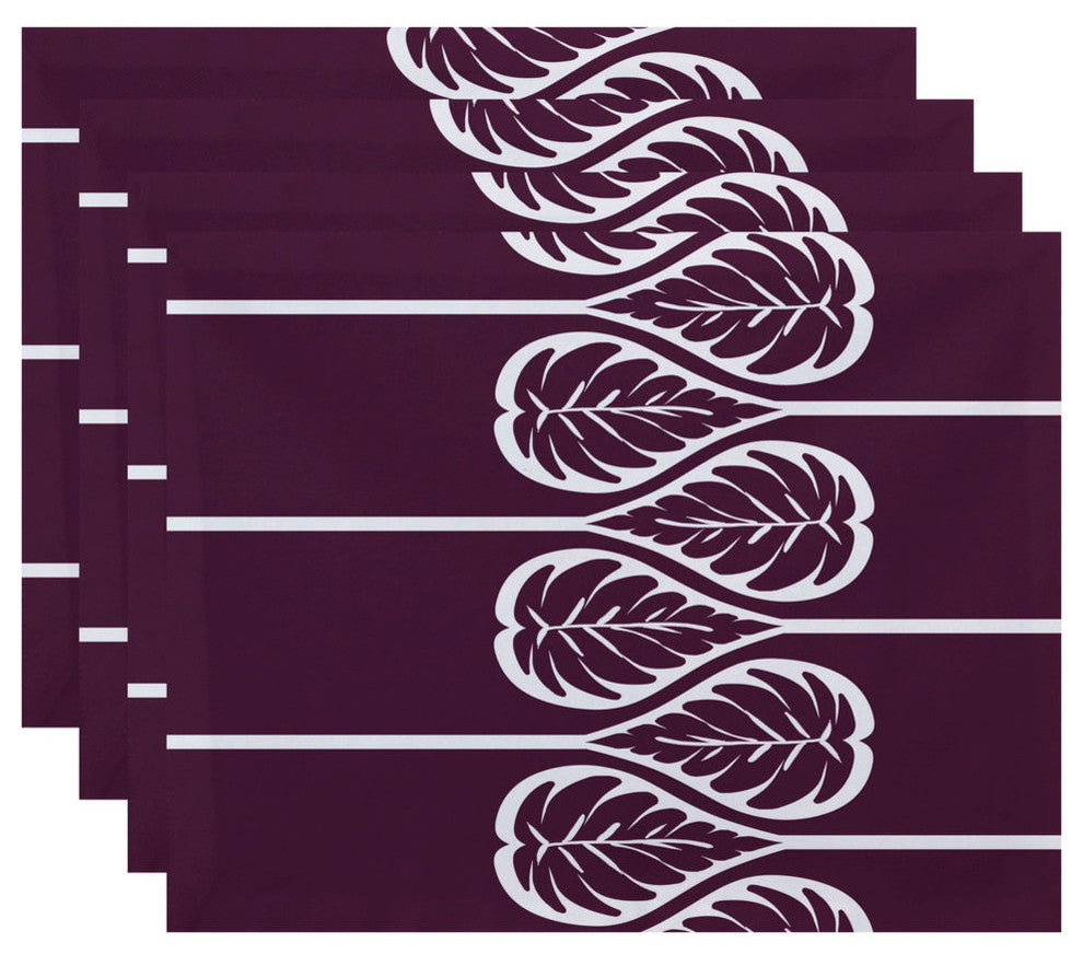 18"x14" Fern 2, Floral Print Placemat, Purple, Set of 4