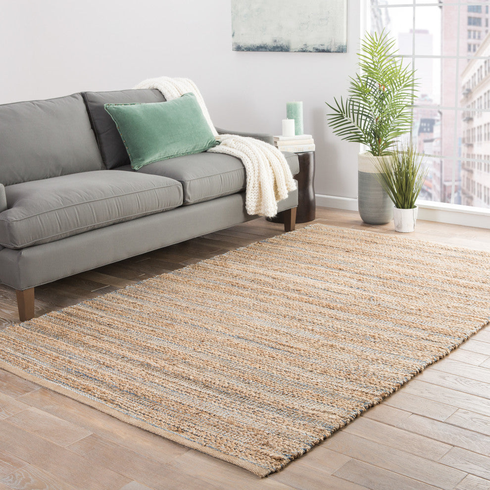 Jaipur Living Canterbury Natural Solid Beige/Blue Area Rug, 2'6"x9'