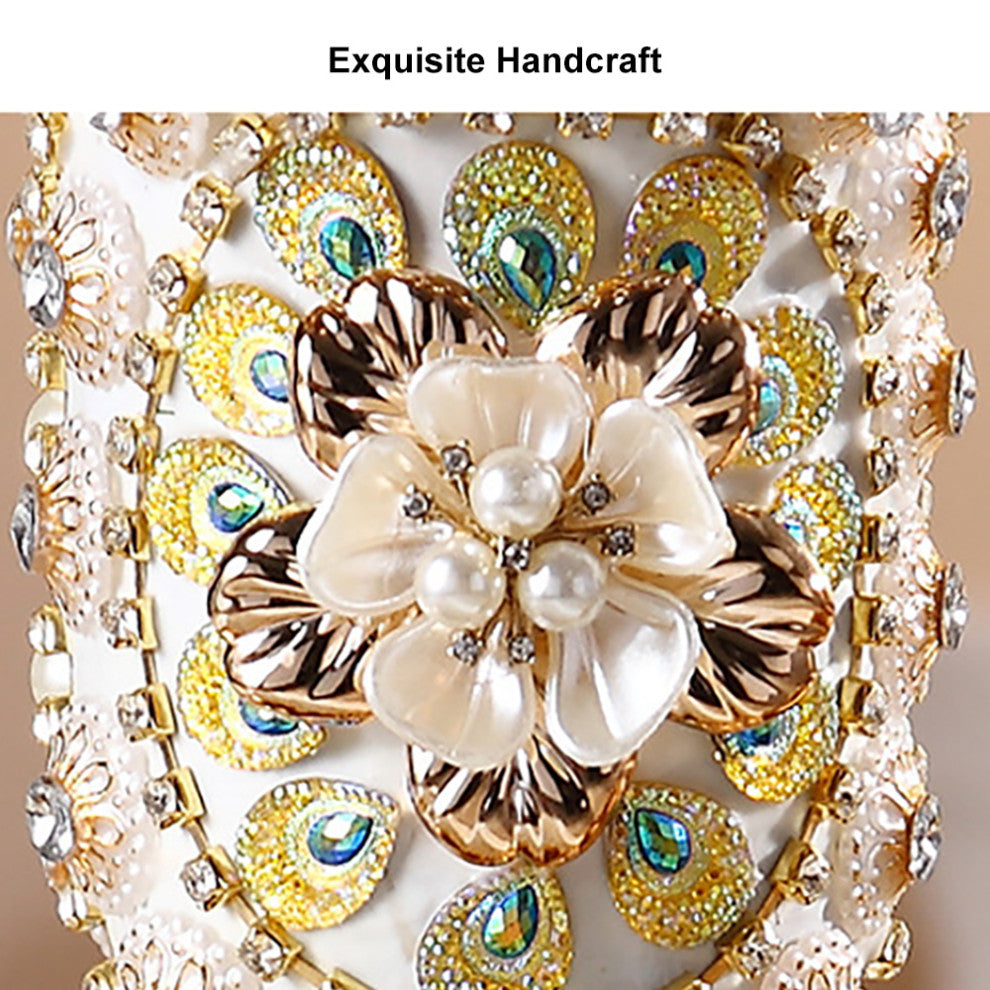 2 Tiered Gold & White Fruit Basket Plate With Vase Resin Snack Tray Decor, White/Gold