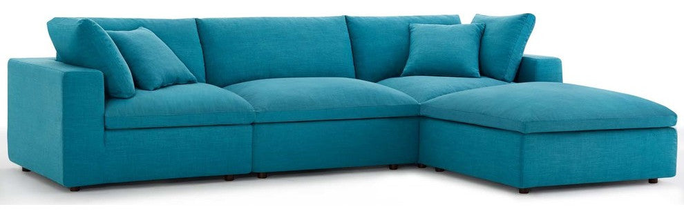 Commix Down Filled Overstuffed 4 Piece Sectional Sofa Set, Teal