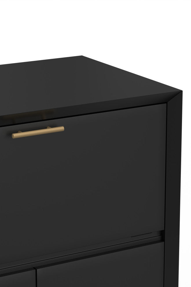 Flynn Large Bar Cabinet With Drop Down Tray, Black
