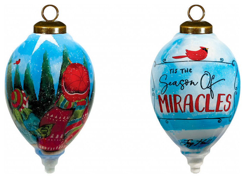 Season of Miracles Wordings Snowman Hand Painted Mouth Blown Glass Ornament