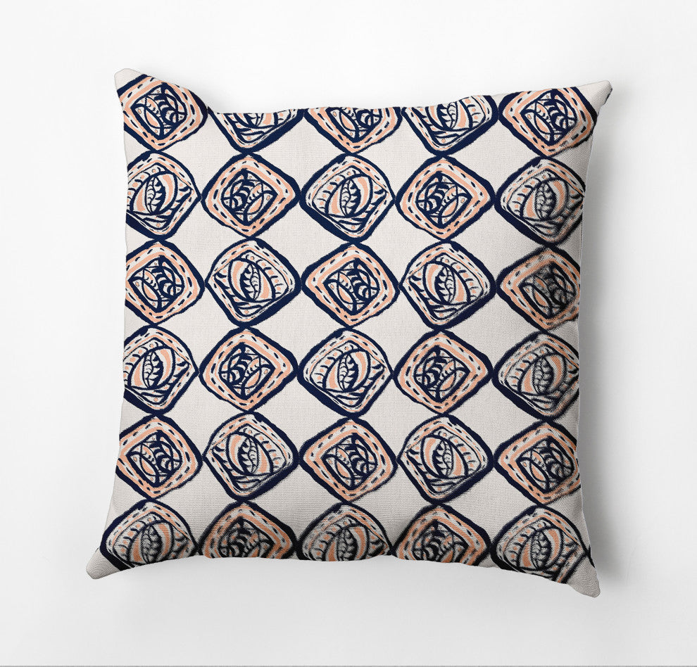 Cowry Check Pillow, Orange/Navy, 20"x20"