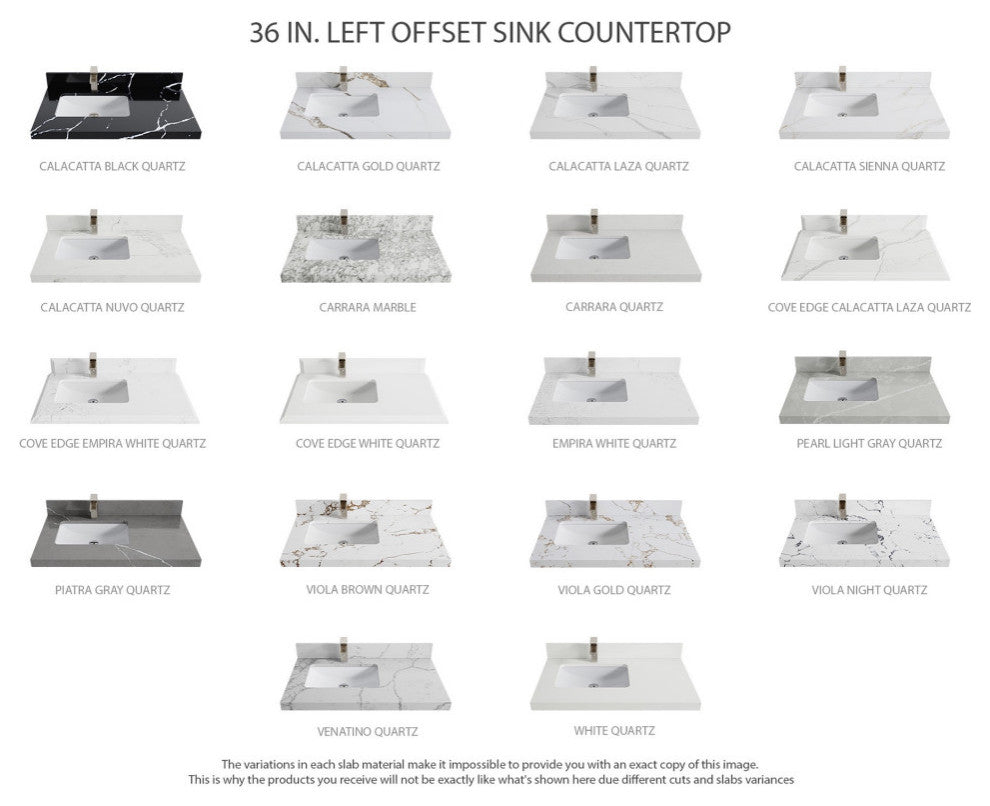 Cambridge 36" Left Offset Bath Vanity in Evergreen 2" Venatino Quartz