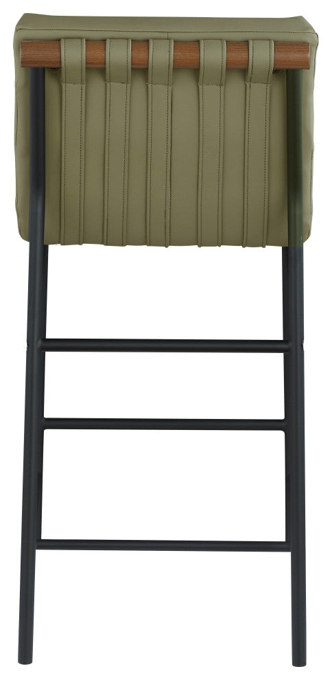Burke Counter Stool, Green, Vegan Leather, Walnut Veneer Metal Dowel