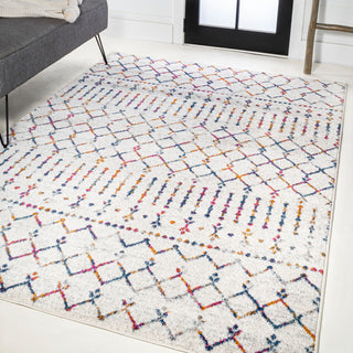 Moroccan HYPE Boho Vintage Diamond Runner Rug, Cream/Multi, 8 X 10