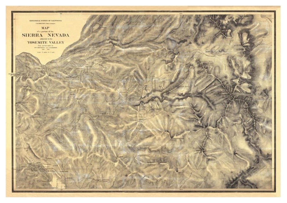 "Sierra Nevada adjacent to the Yosemite Valley, 1869" Paper Art, 38"x27"