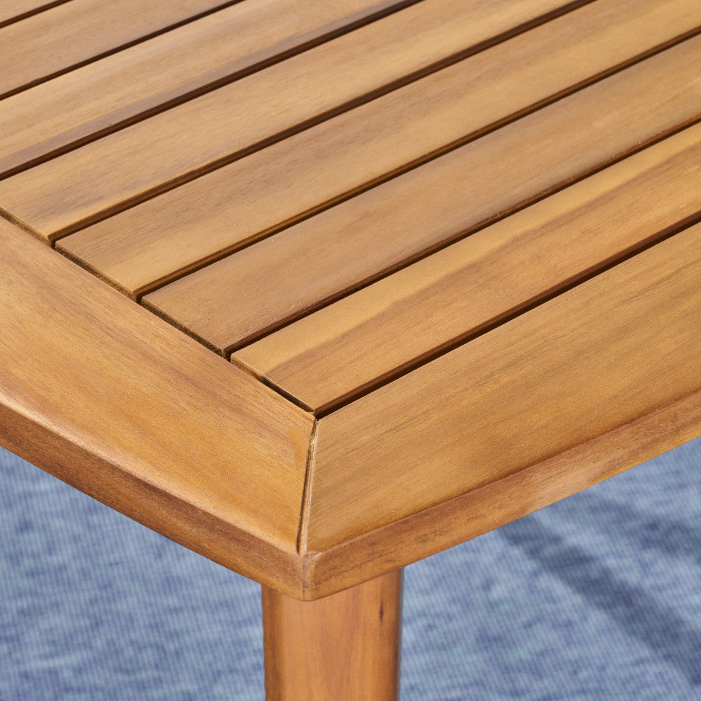 Stanford Outdoor Square Acacia Wood Dining Table With Straight Legs, Teak Finish