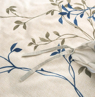 Blue Leaf Vine Cream Poplin Cotton Duvet Cover
