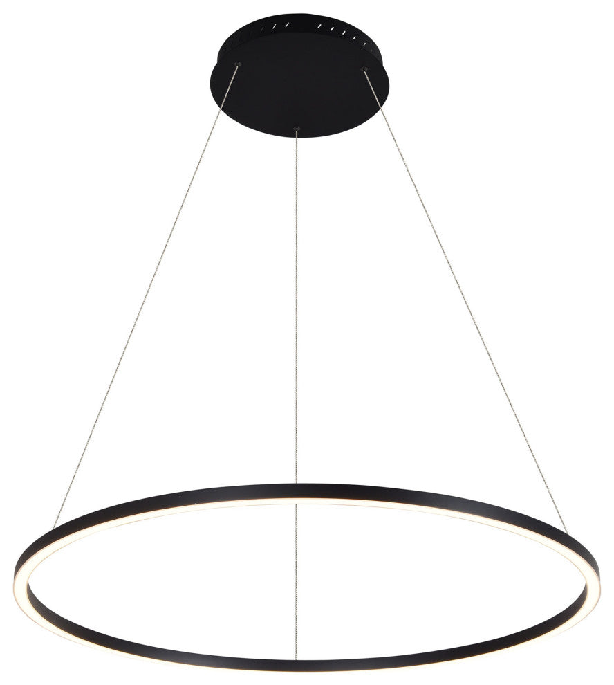 39" Tania LED Circular Chandelier, Adjustable Suspension Fixture, Black
