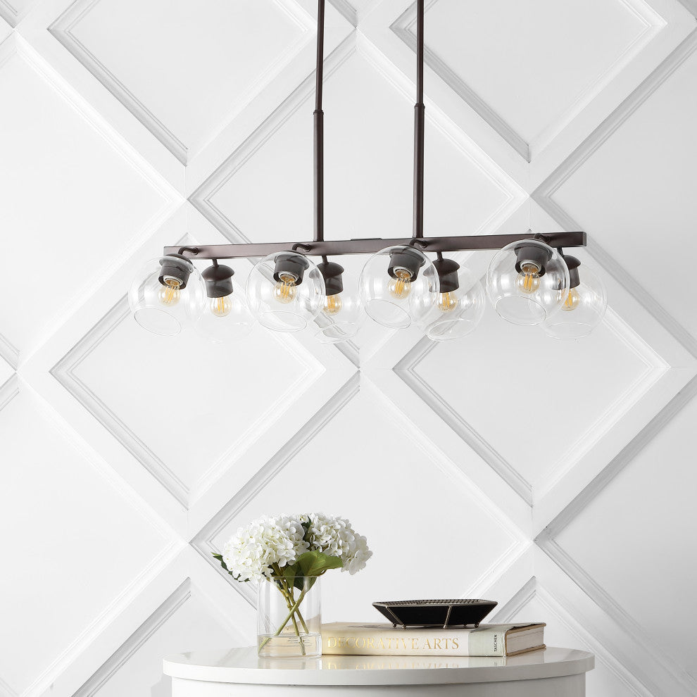 Julian 33.5" 8-Light Farmhouse Bohemian Iron/Glass Linear LED Pendant, Black
