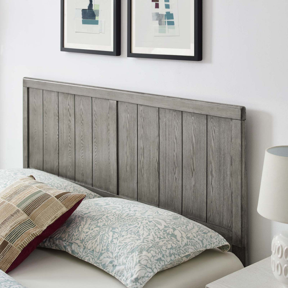 Platform Bed Frame, King Size, Wood, Gray, Modern Mid-Century, Bedroom