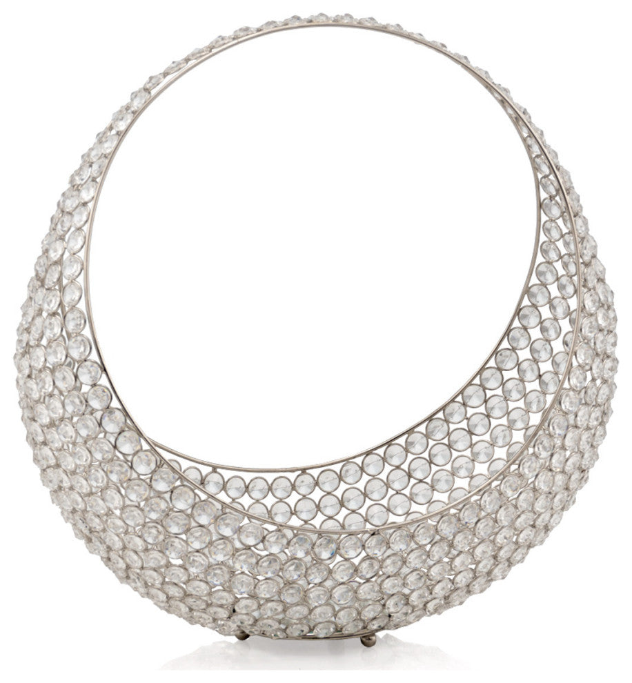 16" Silver and Faux Crystal Bling Ring Basket
