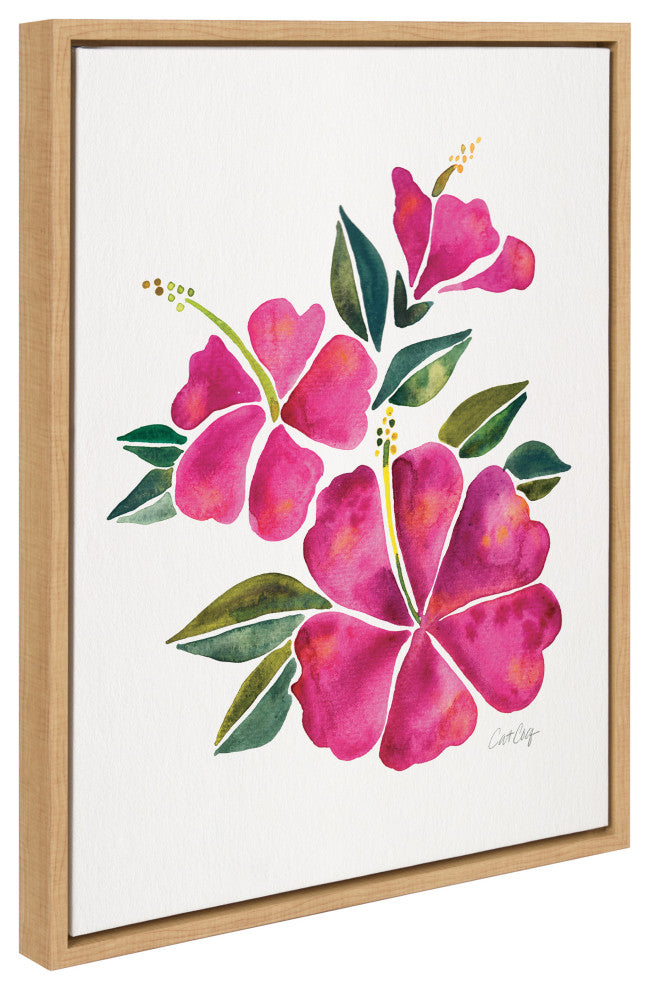 Sylvie Hibiscus Bloom Fuchsia Framed Canvas by Cat Coquillette, Natural 18x24