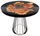 Cross-Cut Olive Wood Round Table, Black Top and Chrome Base, 10 Seater