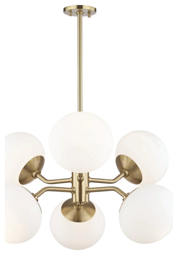 Estee 6-Light Chandelier, Opal Etched Glass, Finish: Aged Brass