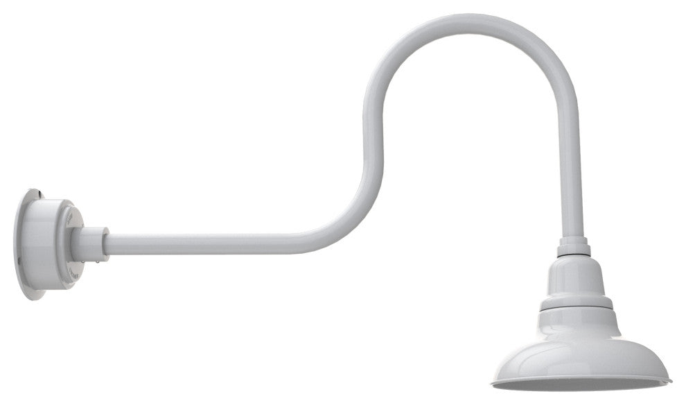 8in.  White Gooseneck Barn Light with Industrial Arm