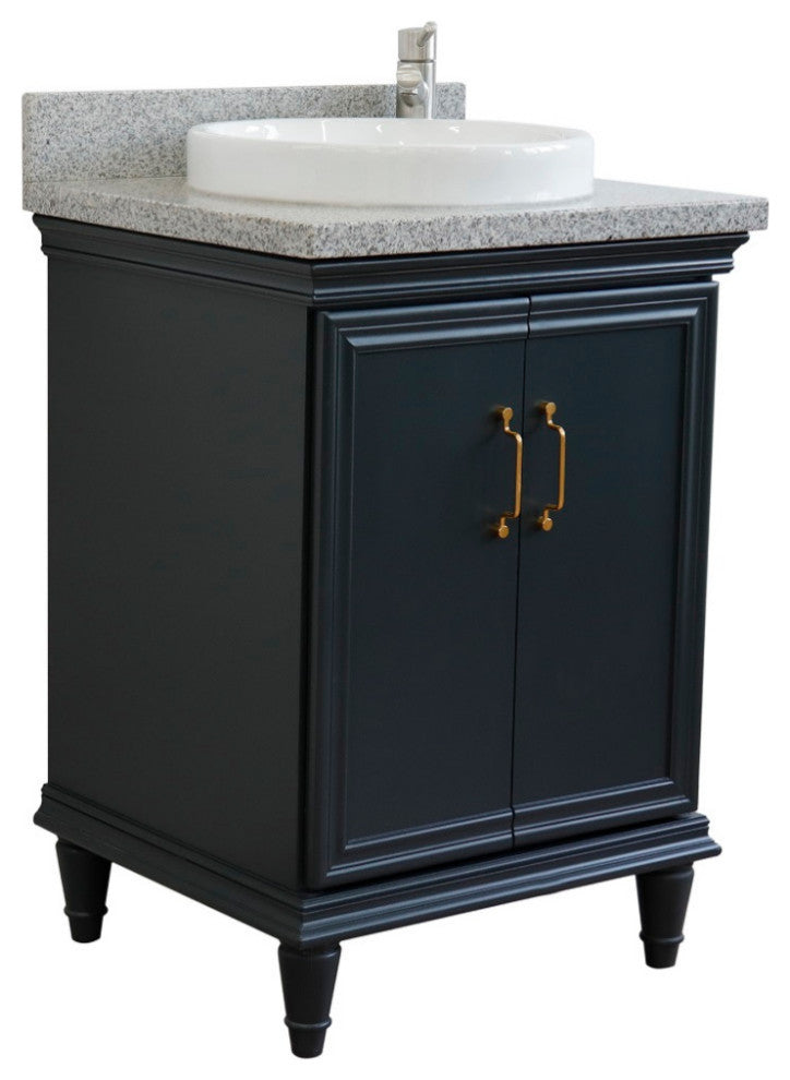 25" Single Vanity, Dark Gray Finish With Gray Granite And Round Sink