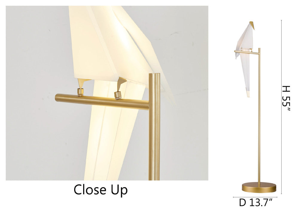 LED Bird Floor Lamp With Gold Carbon Steel Hardware and Plastic Frame