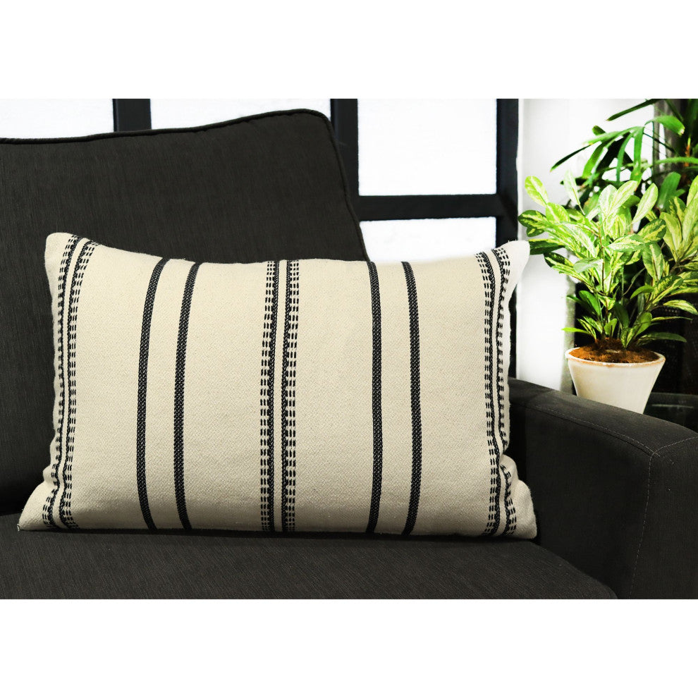 Black And White Machine Woven Yarbrough Throw Pillow, 16" x 26"