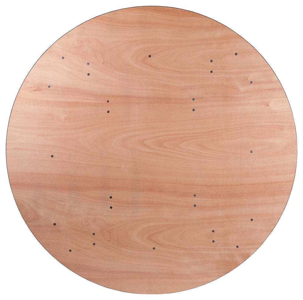MFO 66'' Round Wood Folding Banquet Table with Clear Coated Finished Top