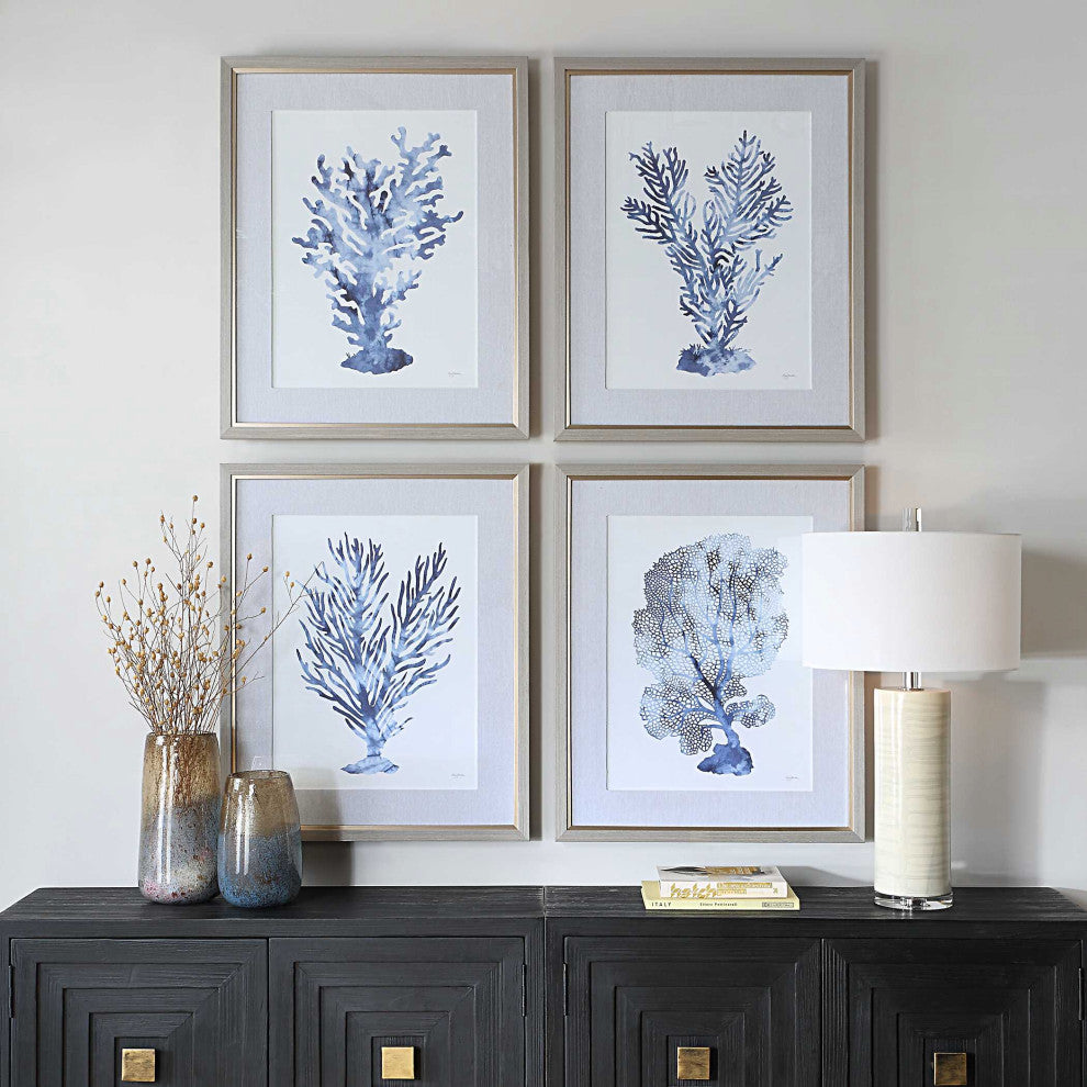 Uttermost Shibori Coral Framed Prints Set of 4