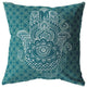 18 Teal White Hamsa Boho Suede Throw Pillow