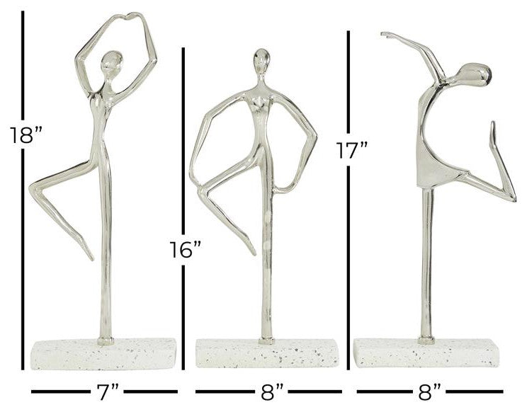 Silver Modern Dancer Sculpture, Set of 3
