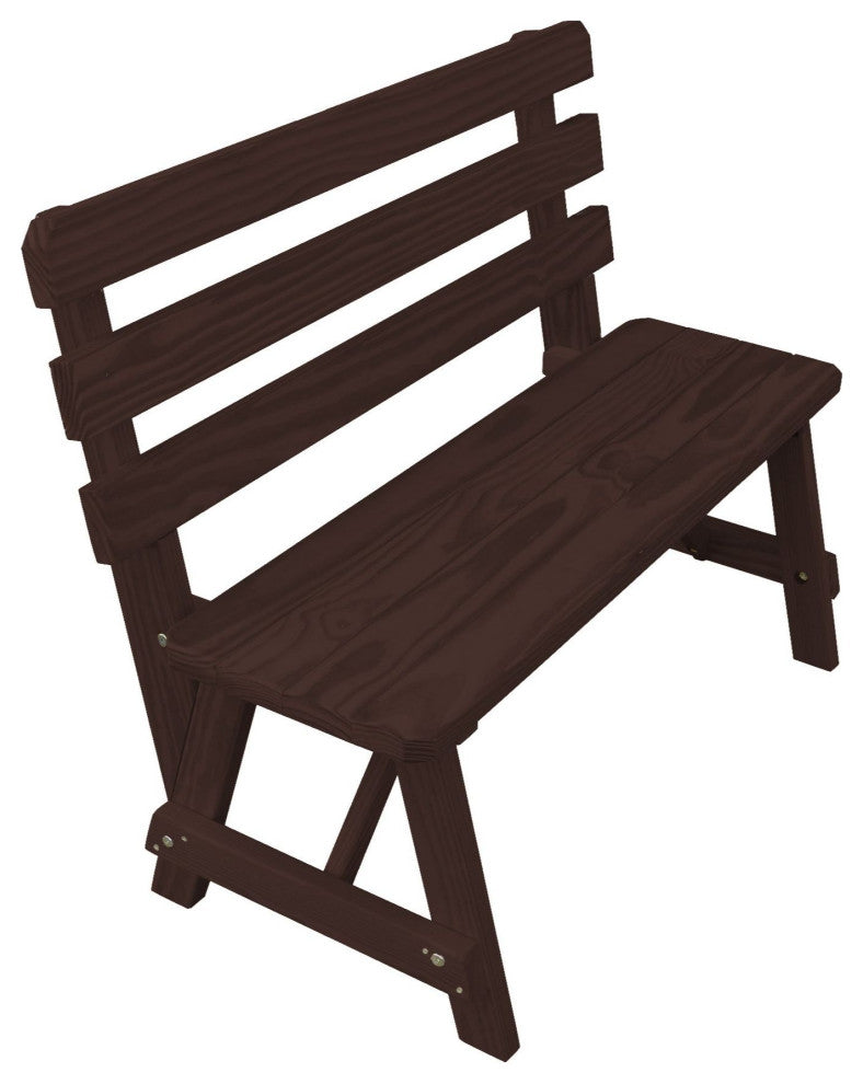 Pine Traditional Backed Bench, Walnut Stain, 4 Foot