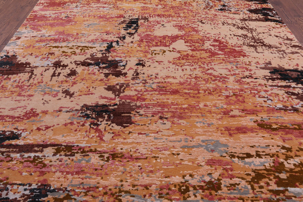 9' 0" X 12' 0" Wool and Silk Abstract Hand-Knotted Rug Q8778